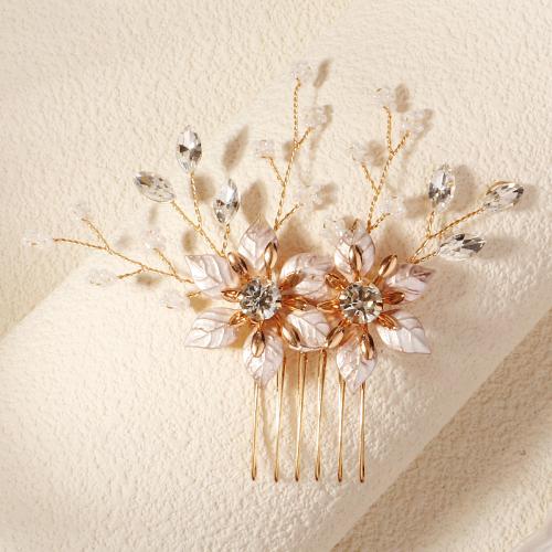 Decorative Hair Combs Zinc Alloy with brass wire & Rhinestone fashion jewelry & for woman golden Sold By PC