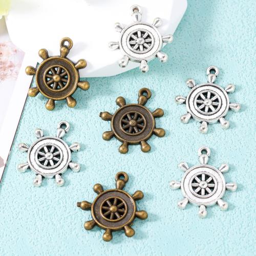 Zinc Alloy Ship Wheel \x26amp; Anchor vedhæng, forgyldt, du kan DIY, flere farver til valg, nikkel, bly & cadmium fri, 24x24mm, Ca. 100pc'er/Bag, Solgt af Bag