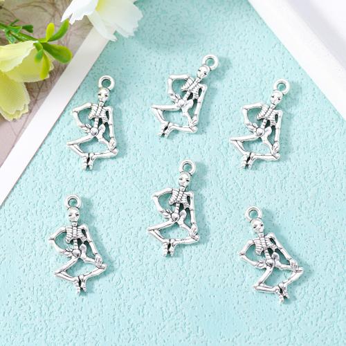 Pendentifs en alliage de zinc, squelette, Plaqué de couleur d'argent, DIY, protéger l'environnement, sans nickel, plomb et cadmium, 13x25mm, Environ 100PC/sac, Vendu par sac