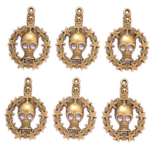 Zinc Alloy Skull Pendler, antik bronze farve forgyldt, du kan DIY, nikkel, bly & cadmium fri, 47x38mm, Ca. 100pc'er/Bag, Solgt af Bag