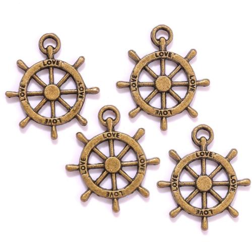 Zinc Alloy Ship Wheel & Anchor Pendentif, alliage de zinc, roue de bateau, Plaqué de couleur de bronze antique, DIY, protéger l'environnement, sans nickel, plomb et cadmium, 20x25mm, Environ 100PC/sac, Vendu par sac