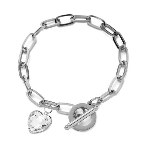 Bijoux bracelet en acier inoxydable, Acier inoxydable 304, avec verre, coeur, Placage, pour femme, plus de couleurs à choisir, Vendu par PC