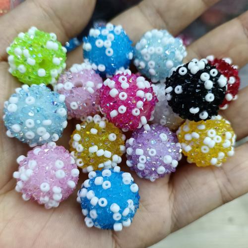 Acrylic Jewelry Beads Round DIY & with rhinestone 18mm Sold By Bag