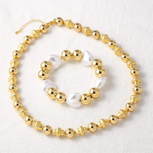 Brass Jewelry Set with Plastic Pearl gold color plated fashion jewelry golden nickel lead & cadmium free Sold By PC