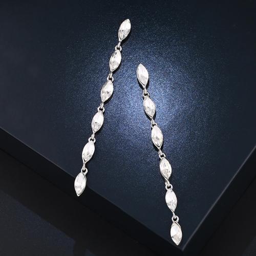 Pendientes de Aleación de Zinc, con Cristal, Cruces, chapado en color de plata, Joyería, plateado, libre de níquel, plomo & cadmio, 105x6mm, Vendido por Par