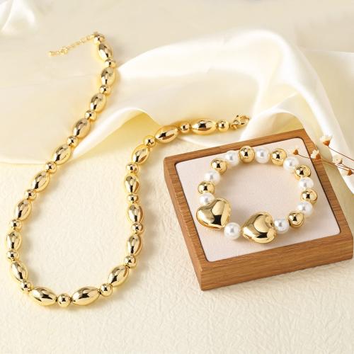 Brass Jewelry Set with Plastic Pearl gold color plated fashion jewelry golden nickel lead & cadmium free Sold By PC