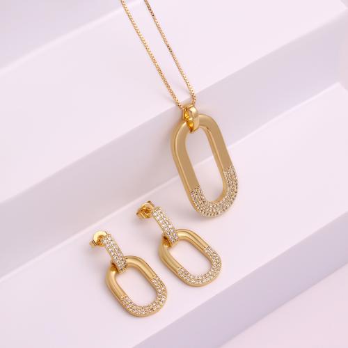 Micro zirconi Pave ottone Jewelry Set, placcato color oro, stili diversi per la scelta & Micro spianare cubic zirconia & per la donna & cavo, Venduto da PC