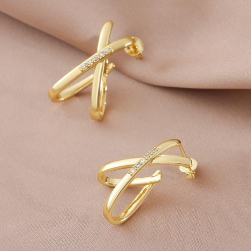 Cubic Zirconia Micro Pave Brass Earring Letter X gold color plated fashion jewelry & micro pave cubic zirconia & for woman Sold By Pair