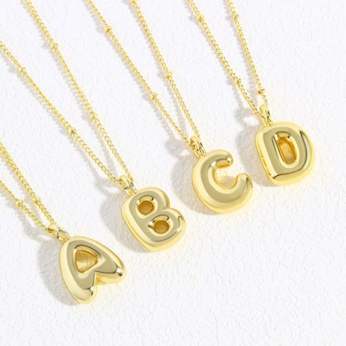 Brass Necklace with 1.96 Inch extender chain Alphabet Letter gold color plated fashion jewelry & for woman Length 17.71 Inch Sold By PC