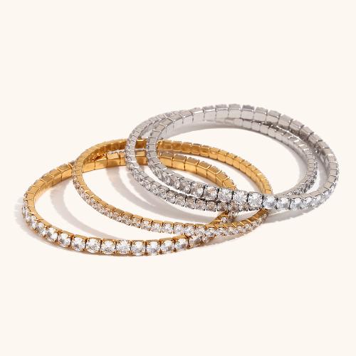 Stainless Steel Jewelry Bracelet 304 Stainless Steel plated elastic & micro pave cubic zirconia & for woman Sold By PC