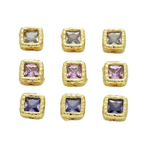 Perles cubes en laiton zircon Micro Pave, cadre, Plaqué or 18K, DIY & pavé de micro zircon, plus de couleurs à choisir, 8x4.50mm, Trou:Environ 1mm, 2PC/sac, Vendu par sac