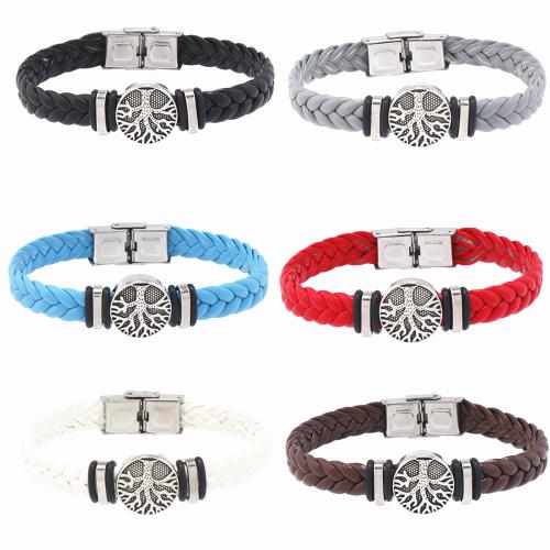 PU Leather Cord Bracelets with 304 Stainless Steel & Zinc Alloy handmade fashion jewelry & for man Sold By PC