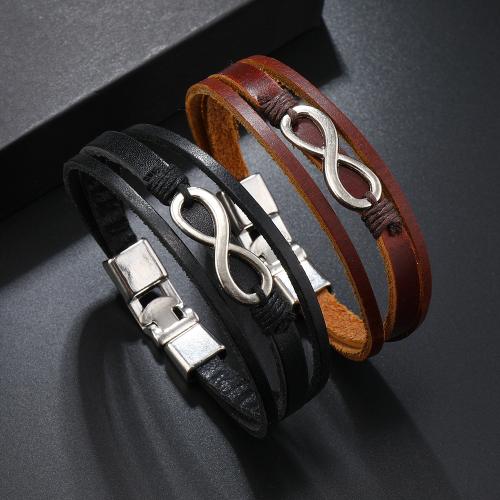 Cowhide Bracelet with Wax Cord & Zinc Alloy handmade three layers & fashion jewelry & for man Sold By PC