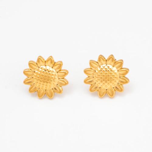 Stainless Steel Stud Earrings 304 Stainless Steel Flower Vacuum Ion Plating fashion jewelry & for woman golden Sold By Pair