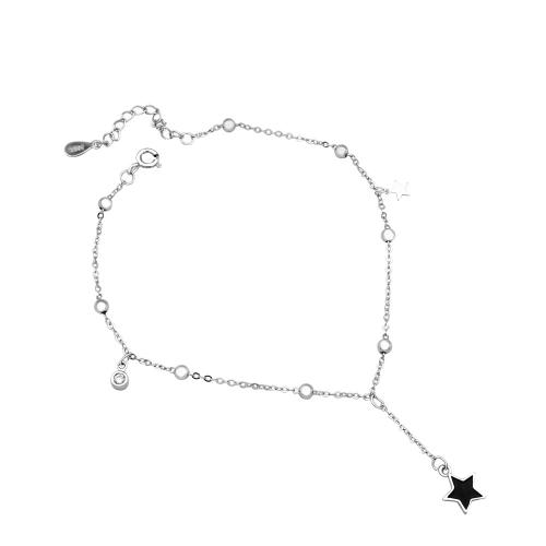 Bracelet en argent sterling à la mode, argent sterling 925, avec 3CM chaînes de rallonge, étoile, pavé de micro zircon & pour femme & émail, argent, Longueur Environ 20 cm, Vendu par PC