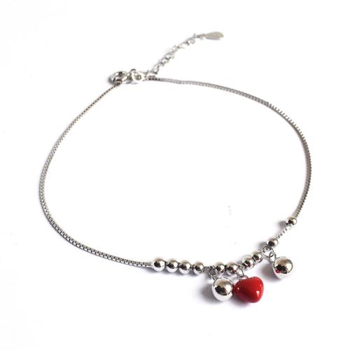 Mode Sterling zilveren Anklet, 925 Sterling Zilver, met 3CM extender keten, Hart, voor vrouw & glazuur, zilver, Lengte Ca 20 cm, Verkocht door PC