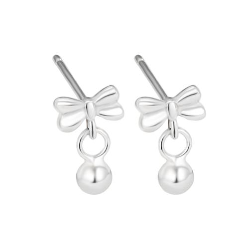 925 Sterling Silver Stud Earrings Bowknot for woman silver color Sold By Pair