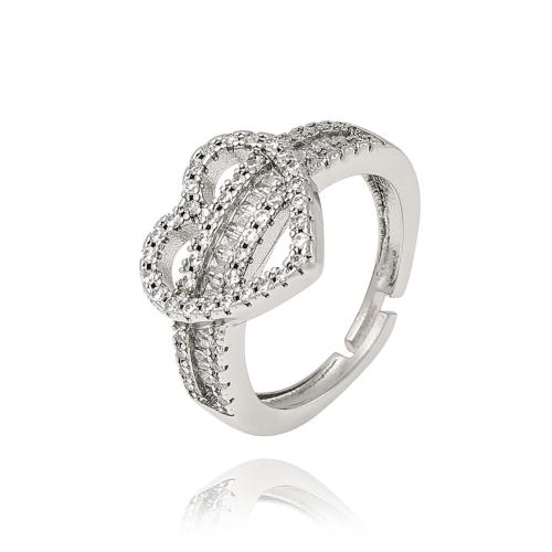 Cúbicos Circonia Micro Pave anillo de latón, metal, Corazón, chapado, micro arcilla de zirconia cúbica & para mujer, más colores para la opción, Vendido por UD