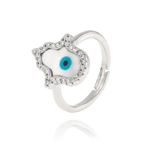 Evil Eye Smykker Finger Ring, Messing, med Resin, forgyldt, Micro Pave cubic zirconia & for kvinde, flere farver til valg, Solgt af PC