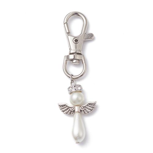 Zinc Alloy Key Clasp with Glass & Plastic Pearl random style & DIY & with rhinestone mixed colors 75mm Sold By Bag