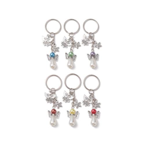 Zinc Alloy Key Clasp with Plastic Pearl random style & portable & multifunctional mixed colors 78mm Sold By Bag