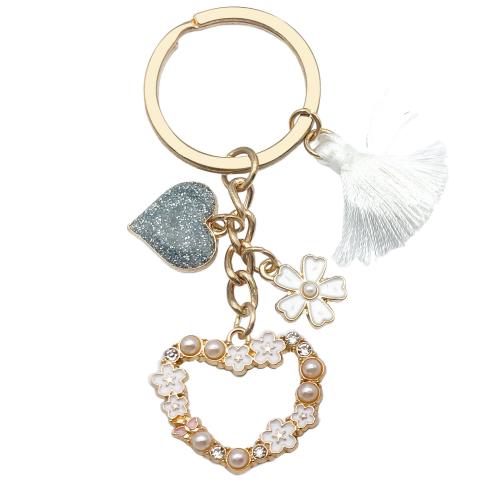 Zinc Alloy Key Clasp with Plastic Pearl portable & multifunctional & enamel golden Sold By PC