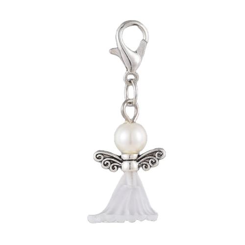 Zinc Alloy Key Clasp with Plastic Pearl & Acrylic random style & DIY mixed colors 40mm Sold By Bag