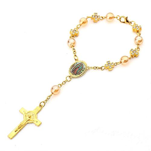 Zinklegering armbandkettingen, Zinc Alloy, met Glas, gold plated, uniseks & met strass, gouden, Verkocht door PC