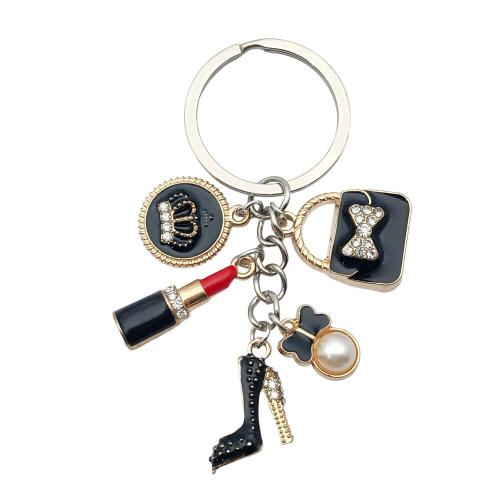 Zinc Alloy Key Clasp with Plastic Pearl portable & multifunctional & enamel silver color Sold By PC