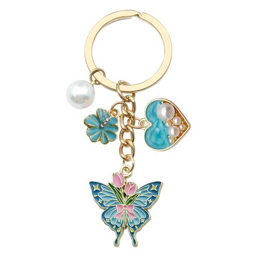 Zinc Alloy Key Clasp with Plastic Pearl portable & multifunctional & enamel golden Sold By PC