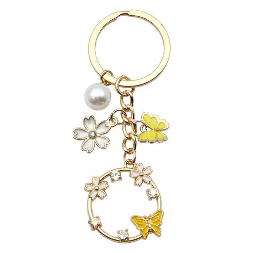 Zinc Alloy Key Clasp with Plastic Pearl portable & multifunctional & enamel & with rhinestone golden Sold By PC