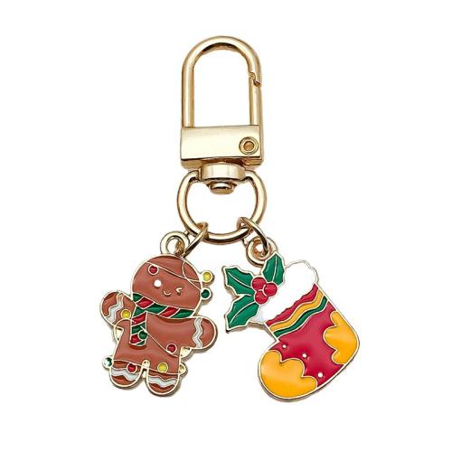 Zinc Alloy Key Clasp portable & Christmas Design & multifunctional & enamel & with rhinestone golden Sold By PC