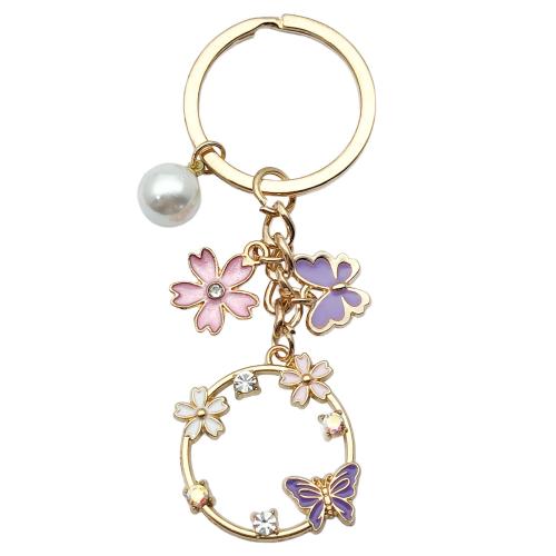 Zinc Alloy Key Clasp with Plastic Pearl portable & multifunctional & enamel & with rhinestone golden Sold By PC