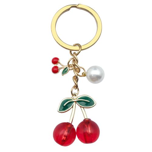 Zinc Alloy Key Clasp with Resin & Plastic Pearl portable & multifunctional & enamel golden Sold By PC