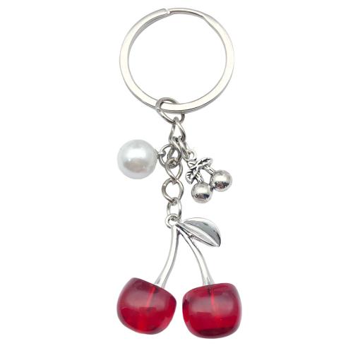 Zinc Alloy Key Clasp with Resin & Plastic Pearl portable & multifunctional silver color Sold By PC