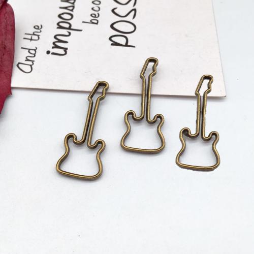 Musical Instrument Shaped Zinc Alloy Pendler, Guitar, antik bronze farve forgyldt, du kan DIY, 40x16.50mm, 100pc'er/Bag, Solgt af Bag