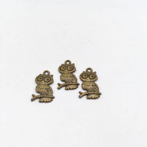 Zinc Alloy Animal Pendants Owl antique bronze color plated DIY Sold By Bag