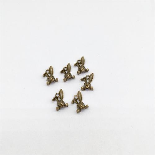 Sinc Alloy Pendants Ainmhithe, Coinín, dath cré-umha antique plátáilte, DIY, 10x15x5mm, 100ríomhairí pearsanta/Mála, Díolta De réir Mála