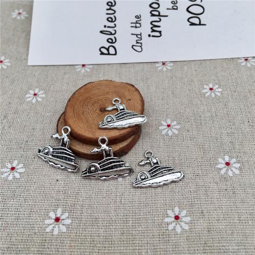 Køretøj Shaped Zinc Alloy Pendler, Skib, antik sølv farve forgyldt, du kan DIY, 20x24x3mm, 100pc'er/Bag, Solgt af Bag