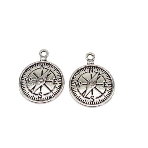 Zinc Alloy Pendants Compass antique silver color plated DIY Sold By Bag