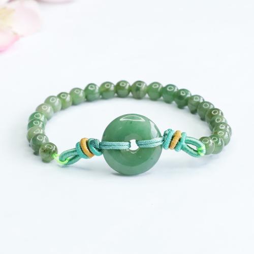 jade bracelet, avec cordon de polyester, fait à la main, style folk & pour femme, grade A, beads length 6mm, Longueur Environ 6-8 pouce, Vendu par PC