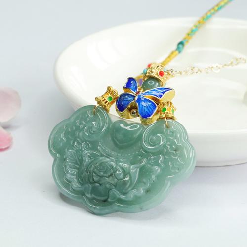 Gemstone Pendants Jewelry Jadeite with Brass Carved folk style & DIY Sold By PC