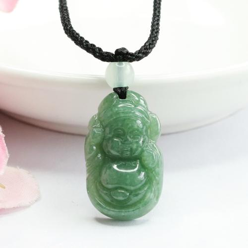 Gemstone Pendants Jewelry Jadeite God of Wealth Carved folk style & DIY green Grade A Sold By PC