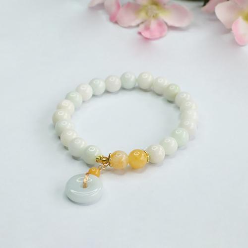 jade bracelet, avec alliage de zinc, style folk & unisexe, grade A, beads length 8mm, Longueur Environ 6-8 pouce, Vendu par PC