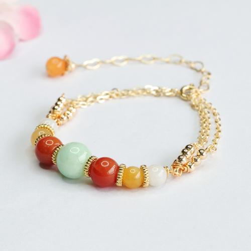 Jadeit Armband, mit Zinklegierung, rund, goldfarben plattiert, Folk-Stil & für Frau, Grade A, beads length 10mm, Länge ca. 6-8 ZollInch, verkauft von PC