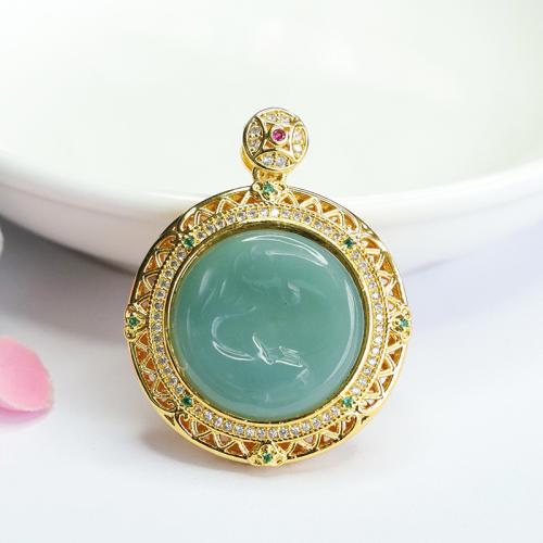 Gemstone Pendants Jewelry Jadeite with Brass Round folk style & DIY Grade A 19mm Sold By PC