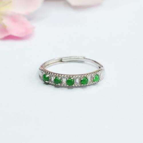 Jadeite Cuff Finger Ring with 925 Sterling Silver folk style & for woman US Ring Sold By PC