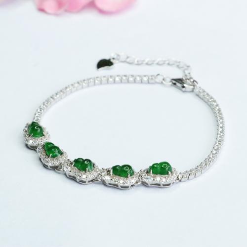 jade bracelet, avec Argent sterling 925, calebasse, style folk & pour femme & avec strass, Longueur Environ 6-8 pouce, Vendu par PC