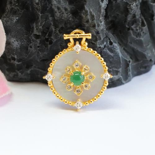 Gemstone Pendants Jewelry Jadeite with 925 Sterling Silver & White Shell Round folk style & DIY & with rhinestone Sold By PC