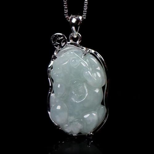 Gemstone Pendants Jewelry Jadeite with 925 Sterling Silver Mythical Wild Animal folk style & DIY Grade A Sold By PC